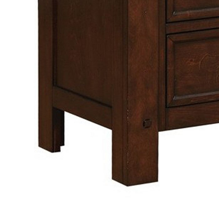 Wooden Nightstand with Three Storage Drawers and Grain Details, Brown