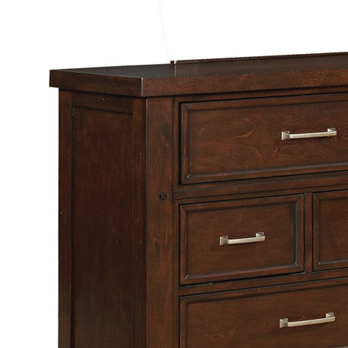 Wooden Dresser with Nine Spacious Drawers and Grain Details, Brown