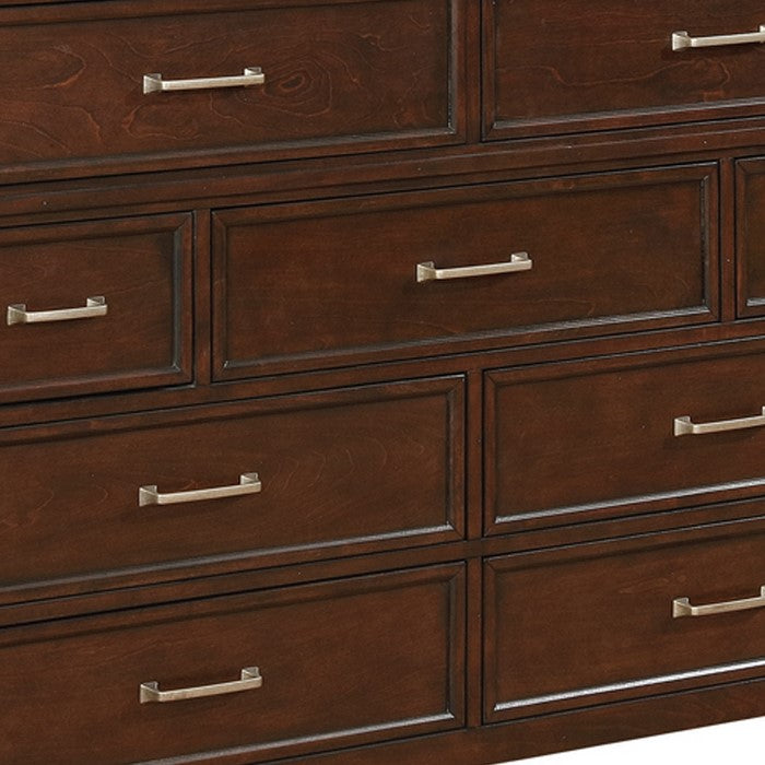 Wooden Dresser with Nine Spacious Drawers and Grain Details, Brown