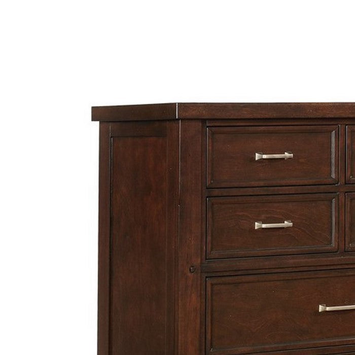 Wooden Chest with Eight Spacious Drawers and Grain Details, Brown