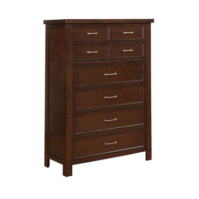 Wooden Chest with Eight Spacious Drawers and Grain Details, Brown