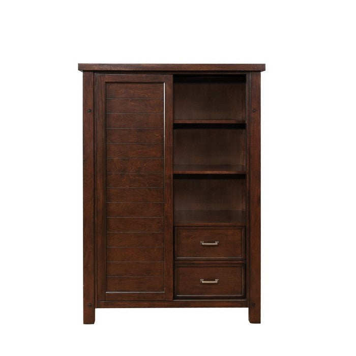 Wooden Chest with Metal Bar Pulls and Grain Details, Brown