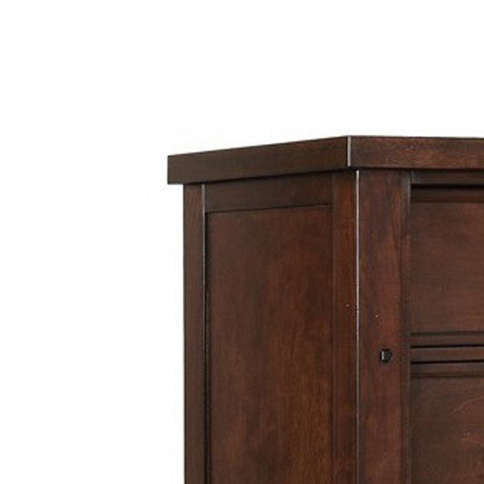 Wooden Chest with Metal Bar Pulls and Grain Details, Brown
