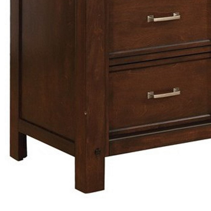 Wooden Chest with Metal Bar Pulls and Grain Details, Brown