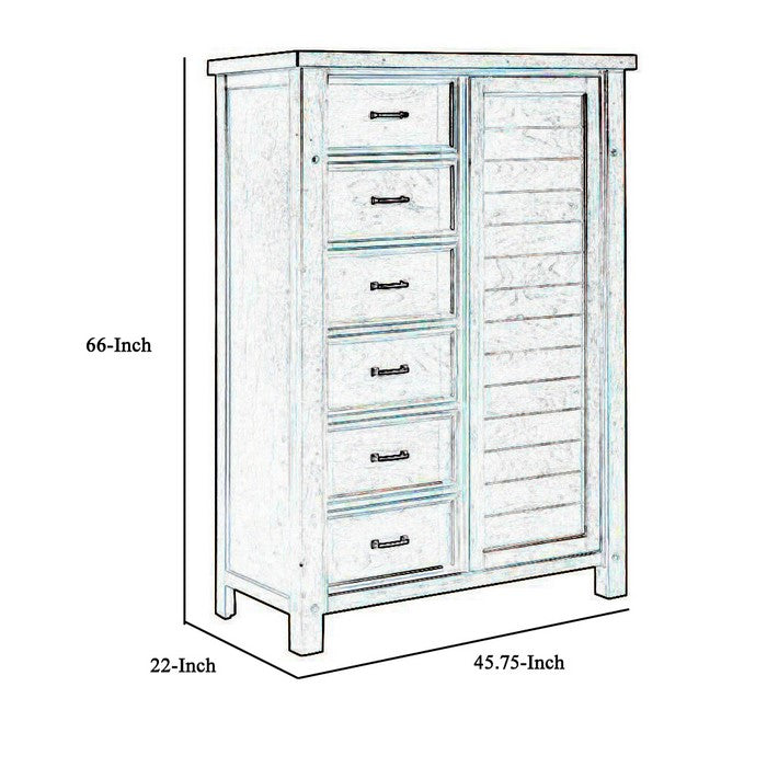 Wooden Chest with Metal Bar Pulls and Grain Details, Brown
