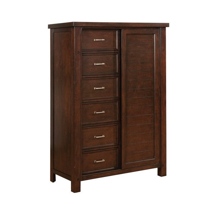 Wooden Chest with Metal Bar Pulls and Grain Details, Brown