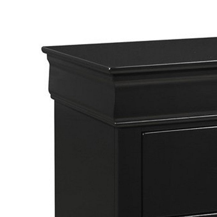 Wooden Nightstand with Two Drawers and Bracket Feet, Black