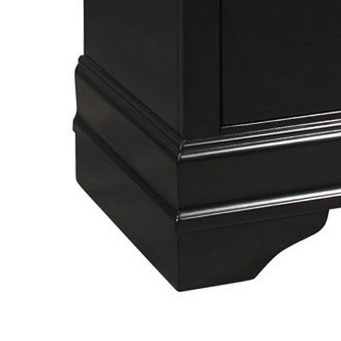Wooden Nightstand with Two Drawers and Bracket Feet, Black