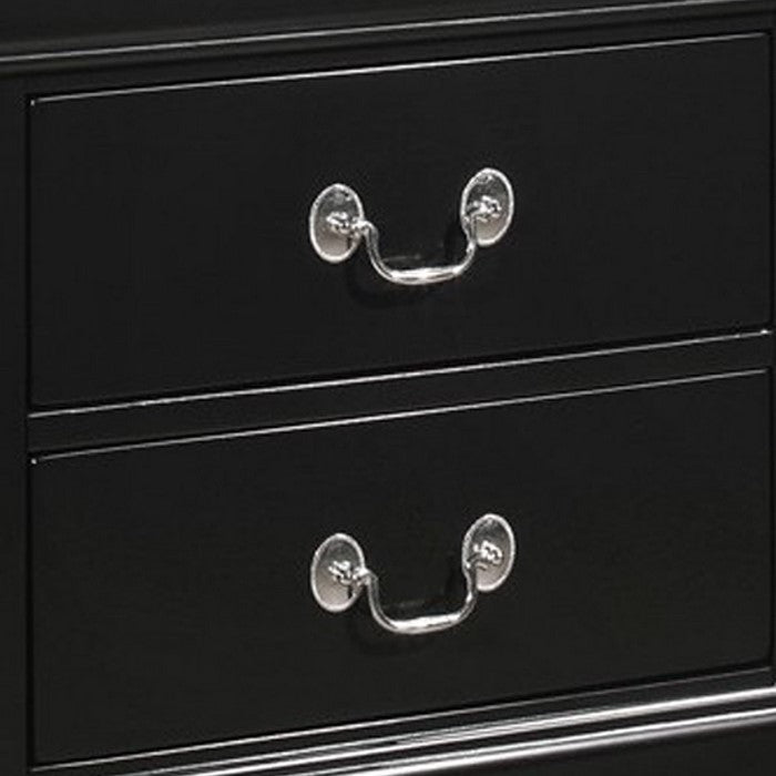 Wooden Nightstand with Two Drawers and Bracket Feet, Black