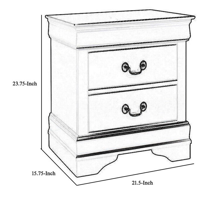 Wooden Nightstand with Two Drawers and Bracket Feet, Black