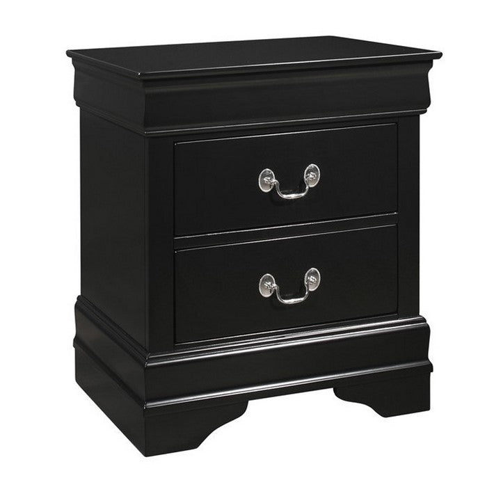 Wooden Nightstand with Two Drawers and Bracket Feet, Black
