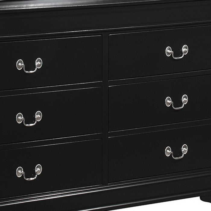 Wooden Dresser with Six Drawers and Bracket Feet, Black