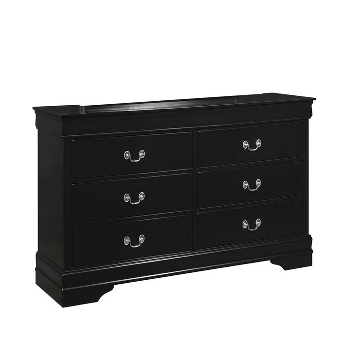Wooden Dresser with Six Drawers and Bracket Feet, Black