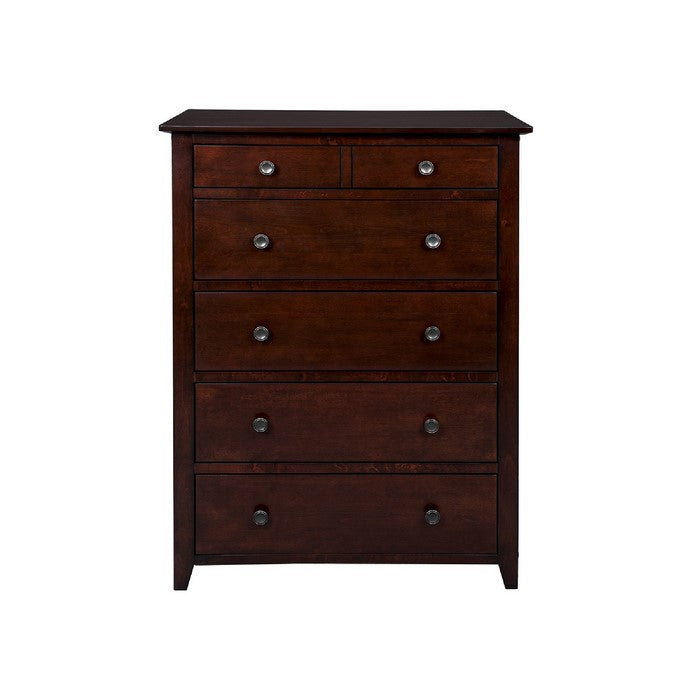 5 Drawers Wooden Frame Chest with Chamfered Legs, Cherry Brown