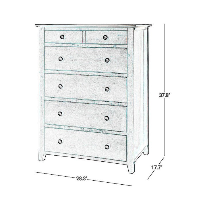 5 Drawers Wooden Frame Chest with Chamfered Legs, Cherry Brown