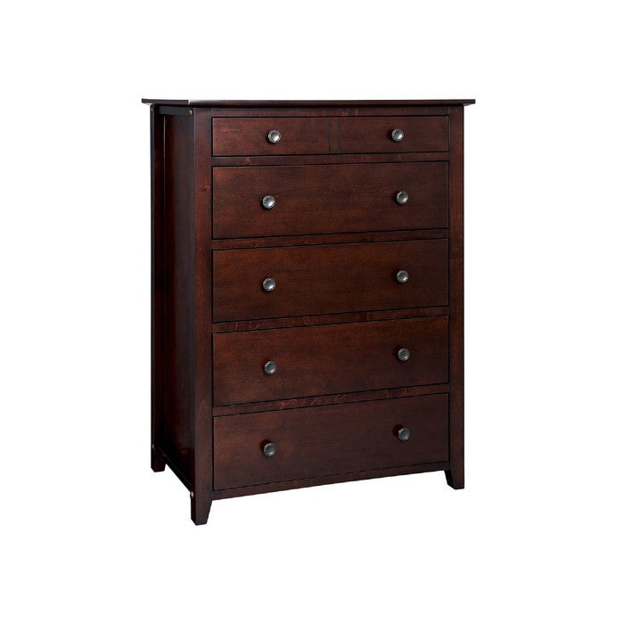 5 Drawers Wooden Frame Chest with Chamfered Legs, Cherry Brown
