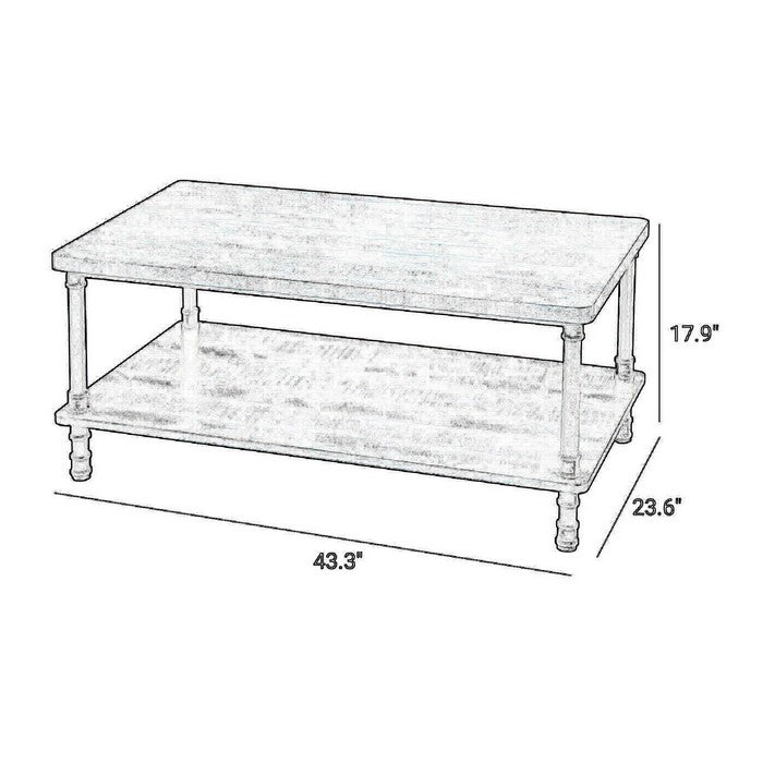 Rectangular Wooden Frame Coffee Table with Turned Metal Legs, Dark Brown