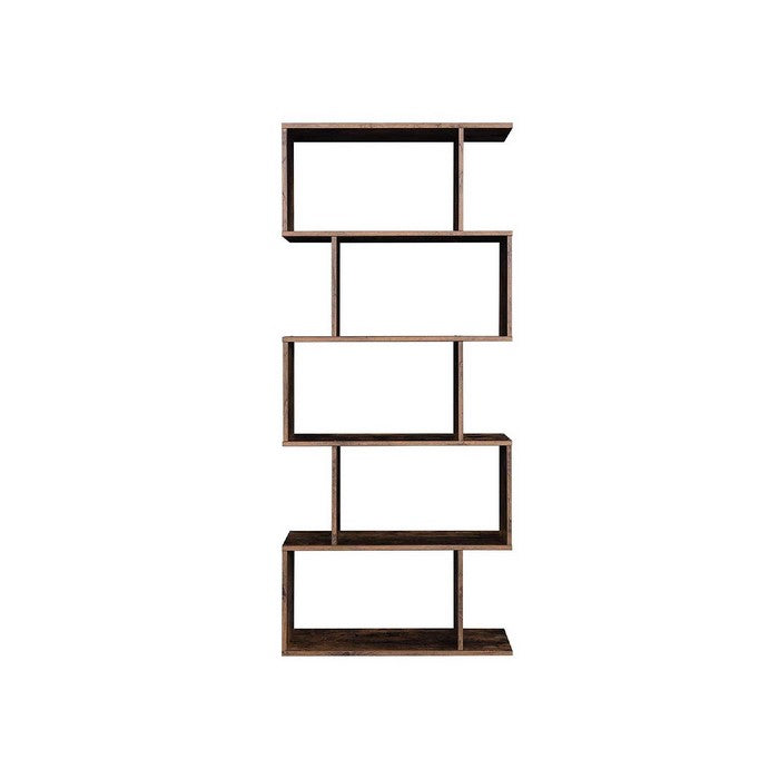 5 Tier Freestanding Wooden Bookcase with Zig Zag Design, Rustic Brown
