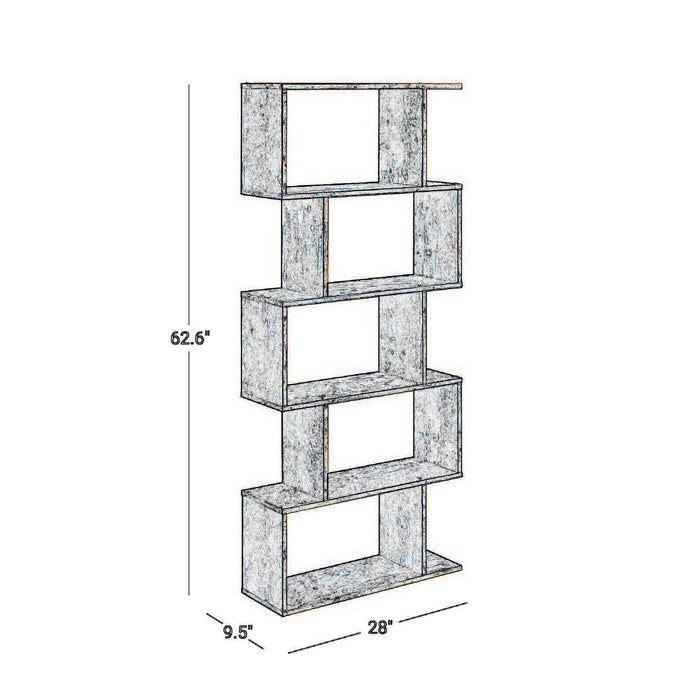 5 Tier Freestanding Wooden Bookcase with Zig Zag Design, Rustic Brown