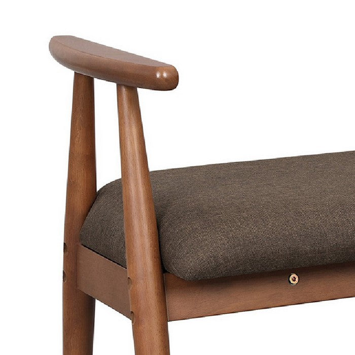 Wooden Frame Shoe Bench with Padded Seat and Splayed Legs, Saddle Brown