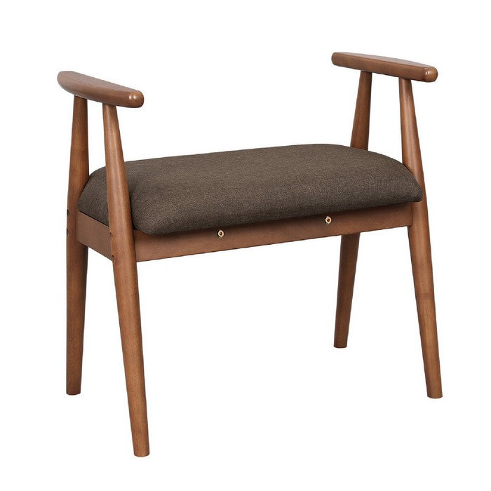 Wooden Frame Shoe Bench with Padded Seat and Splayed Legs, Saddle Brown