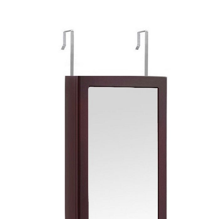 Jewelry Organizer Cabinet with Felt Lining and Multiple Hooks, Brown