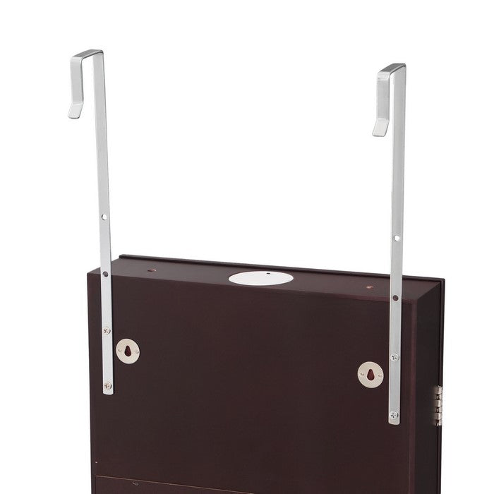 Jewelry Organizer Cabinet with Felt Lining and Multiple Hooks, Brown