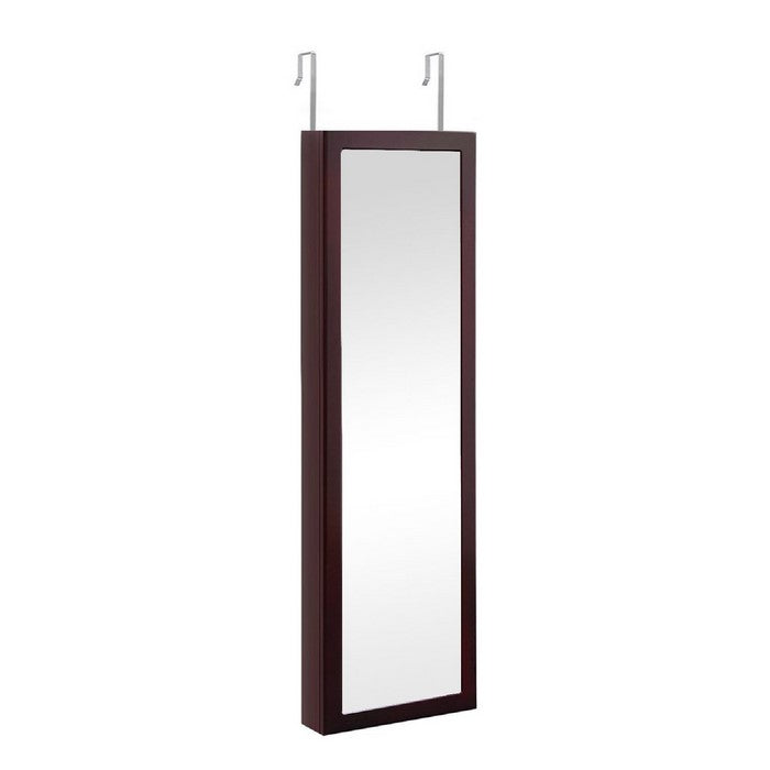 Jewelry Organizer Cabinet with Felt Lining and Multiple Hooks, Brown