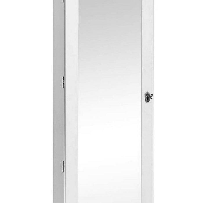 Jewelry Organizer Cabinet with Felt Lining and Multiple Hooks, White