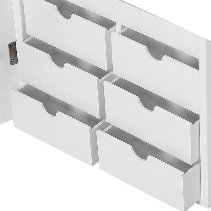 Jewelry Organizer Cabinet with Felt Lining and Multiple Hooks, White