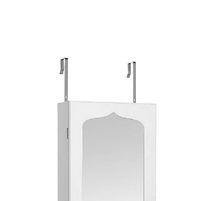 Jewelry Organizer Cabinet with Felt Lining and Multiple Hooks, White