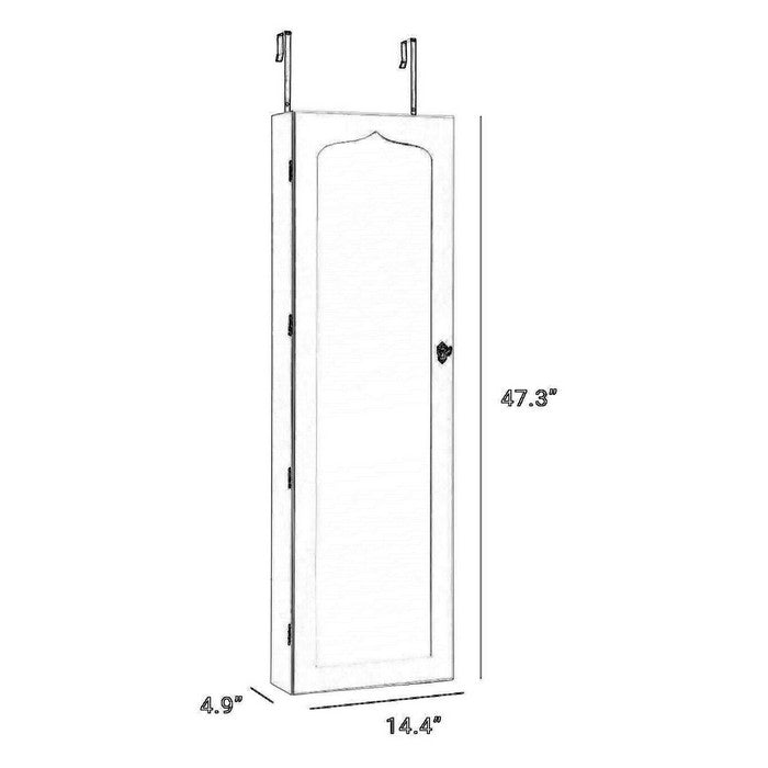 Jewelry Organizer Cabinet with Felt Lining and Multiple Hooks, White