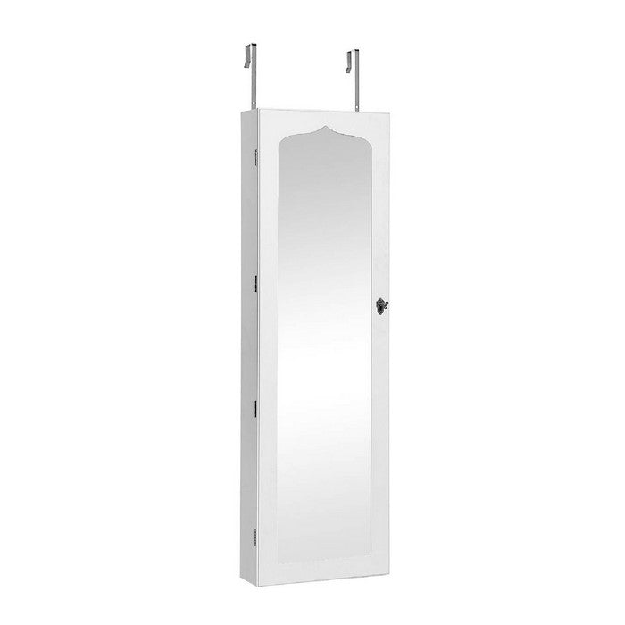 Jewelry Organizer Cabinet with Felt Lining and Multiple Hooks, White
