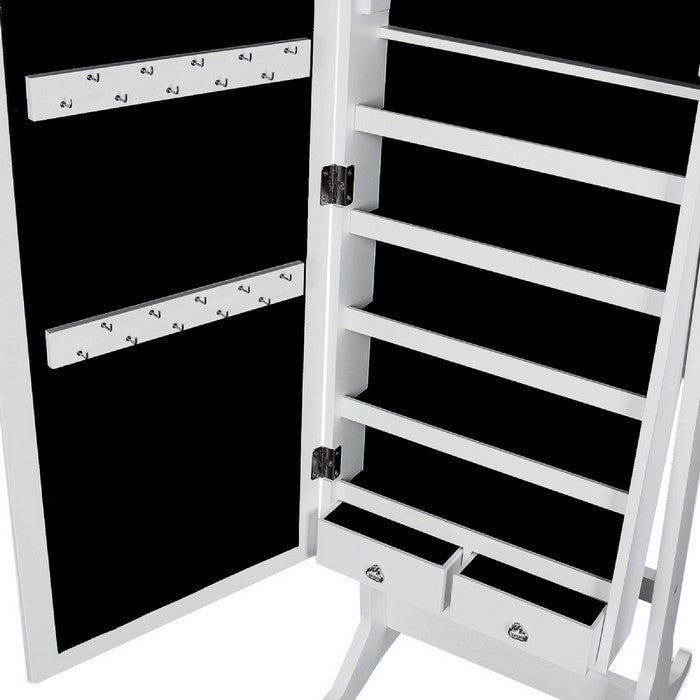 Jewelry Organizer Cabinet with Felt Lining and Multiple Hooks, White