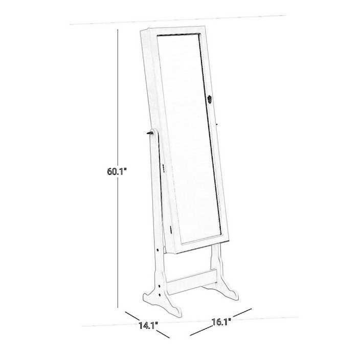 Jewelry Organizer Cabinet with Felt Lining and Multiple Hooks, White