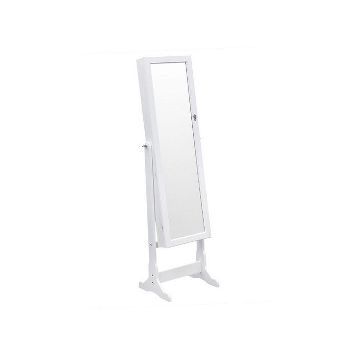 Jewelry Organizer Cabinet with Felt Lining and Multiple Hooks, White