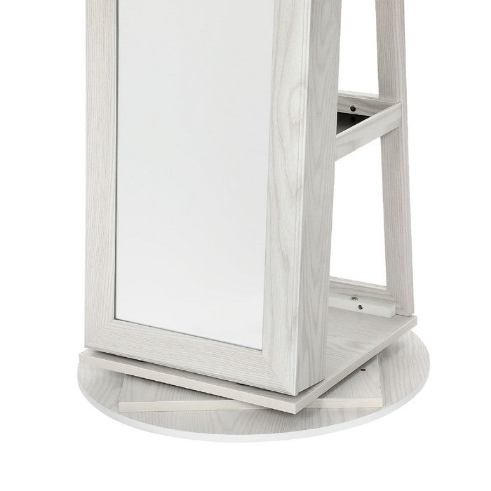 Wooden Jewelry Swivel Cabinet with Felt Lining and Multiple Hooks, White