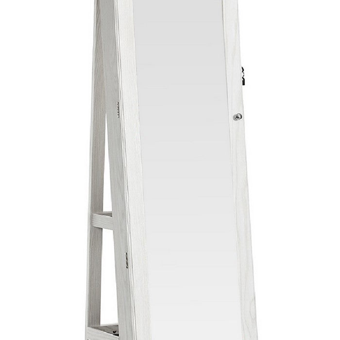 Wooden Jewelry Swivel Cabinet with Felt Lining and Multiple Hooks, White