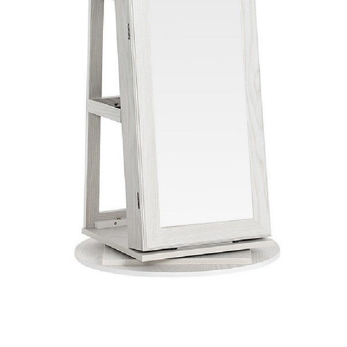 Wooden Jewelry Swivel Cabinet with Felt Lining and Multiple Hooks, White