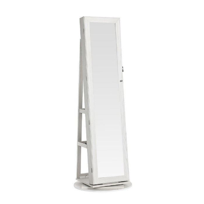 Wooden Jewelry Swivel Cabinet with Felt Lining and Multiple Hooks, White