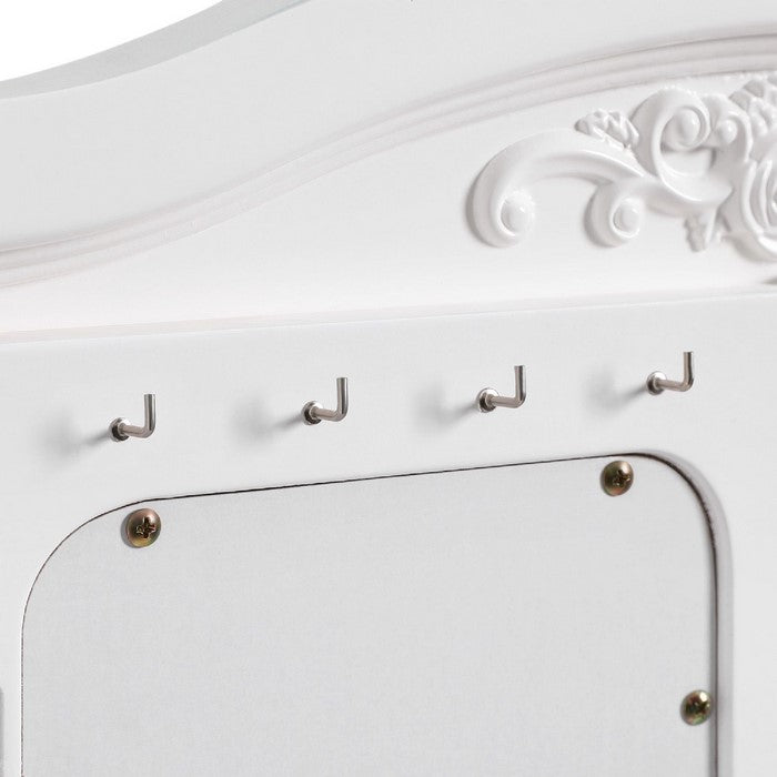 7 Drawers Wooden Vanity Set with Tri Fold Mirror and Padded Stool, White