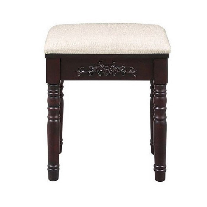 7 Drawers Wooden Vanity Set with Tri Fold Mirror and Padded Stool, Brown