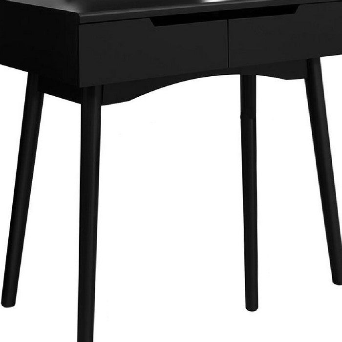 Wooden Frame Vanity Set with Padded Stool and LED Trim on Mirror, Black