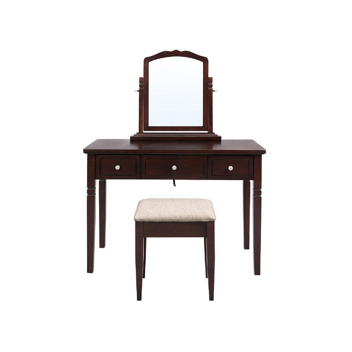 7 Drawers Wooden Vanity Set with Turned Legs and Padded Stool, Brown