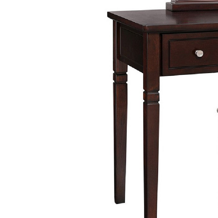 7 Drawers Wooden Vanity Set with Turned Legs and Padded Stool, Brown