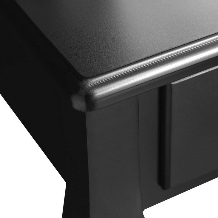 Frameless Mirror Wooden Vanity Set with Padded Stool and 5 Drawers, Black