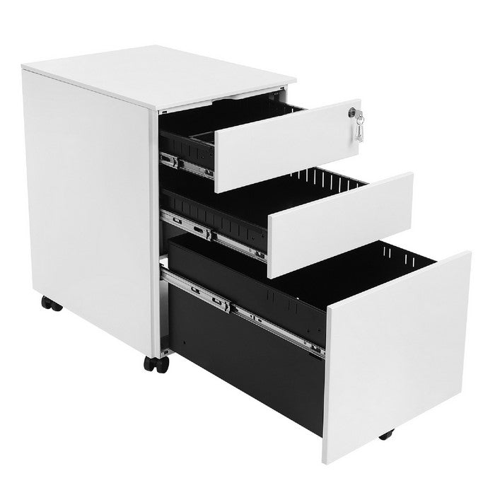 3 Drawers Metal Frame File Cabinet with Casters, White