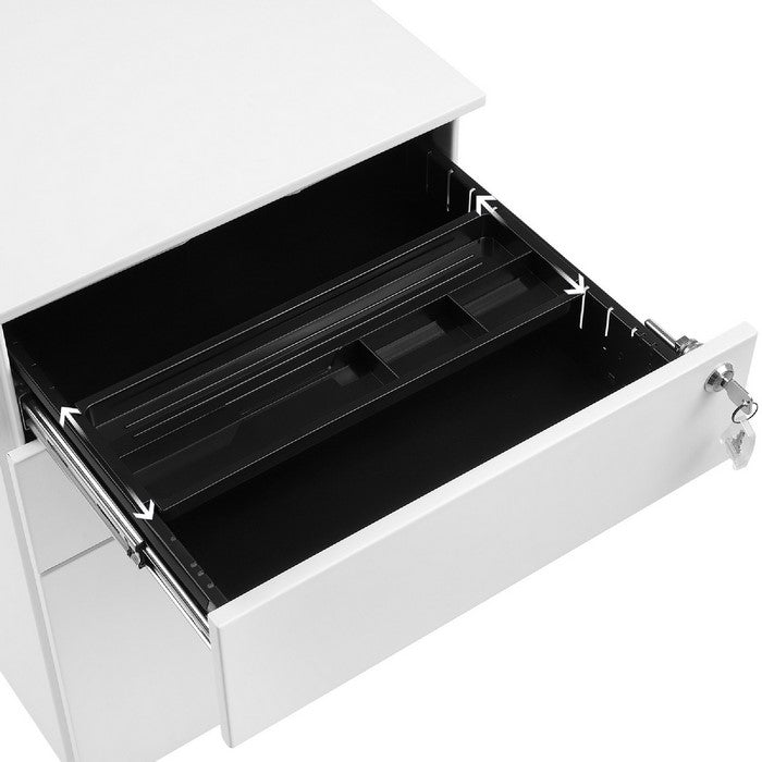3 Drawers Metal Frame File Cabinet with Casters, White