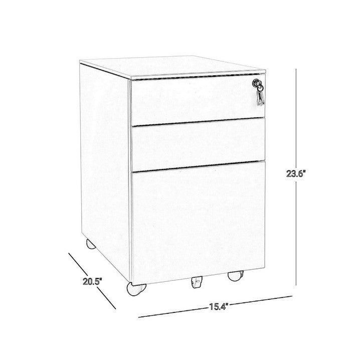 3 Drawers Metal Frame File Cabinet with Casters, White