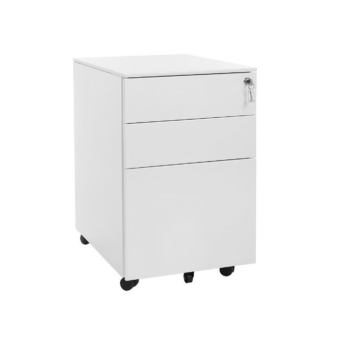 3 Drawers Metal Frame File Cabinet with Casters, White